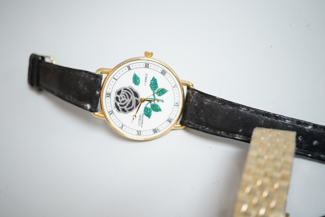 Eight assorted mainly gentleman's wrist watches, including a steel and gold plated Trident, Fero and over sized Citron.